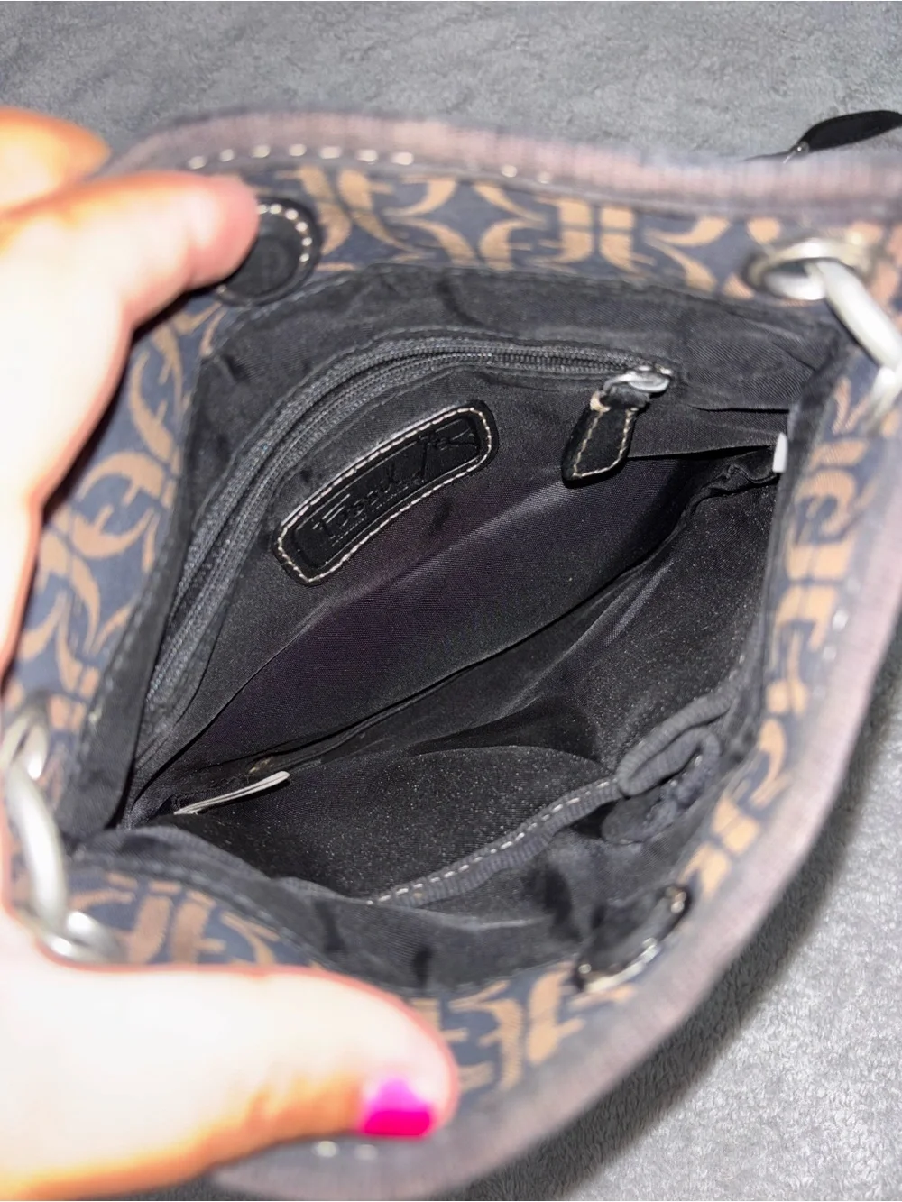 Fossil Brown and Black Patterned Messenger Crossbody
